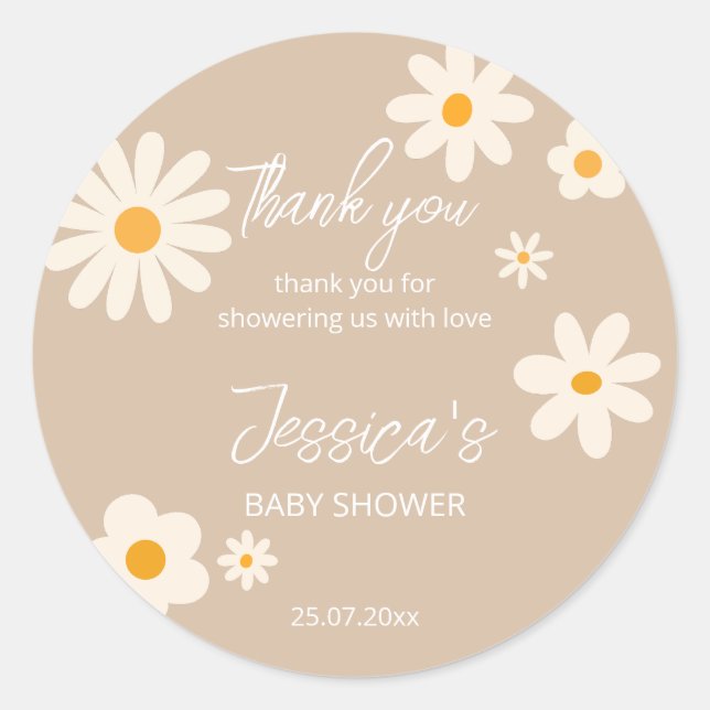 Daisy retro desert baby shower boho classic r round sticker (Front)