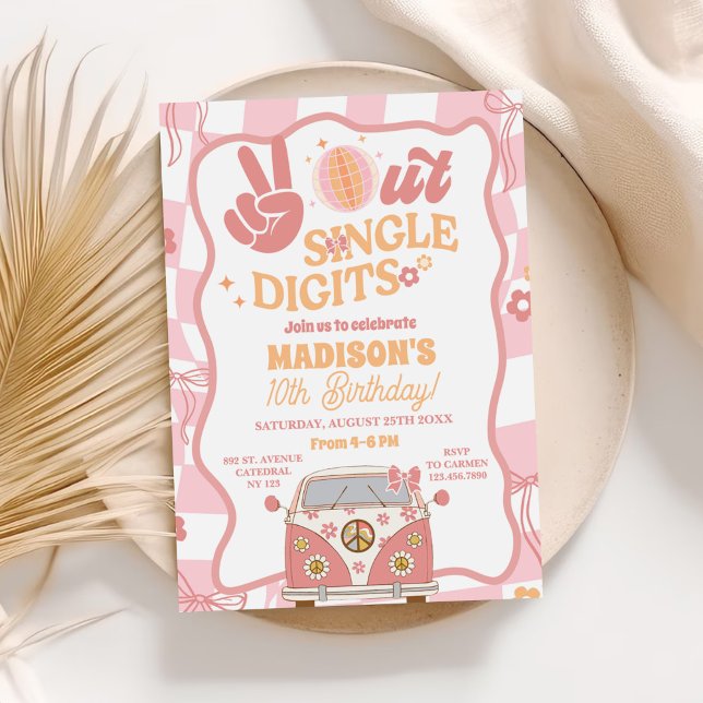 Daisy & Retro Van Pastel Groovy Birthday Party Invitation (Creator Uploaded)