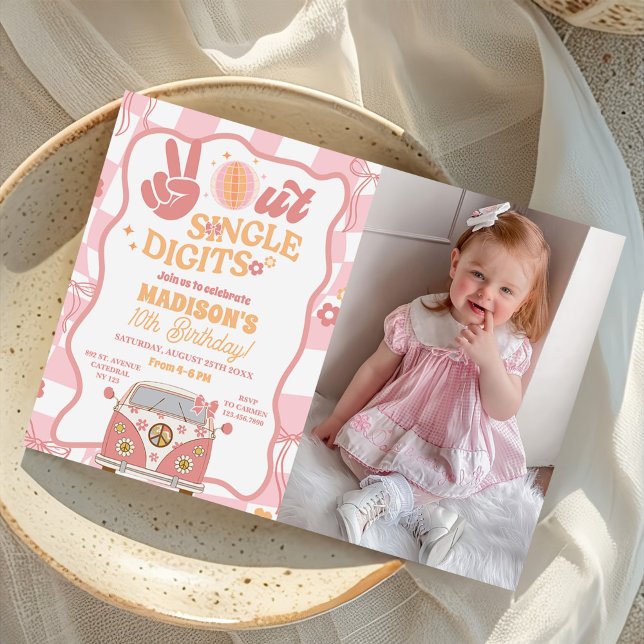 Daisy & Retro Van Pastel Groovy Birthday Photo Invitation (Creator Uploaded)