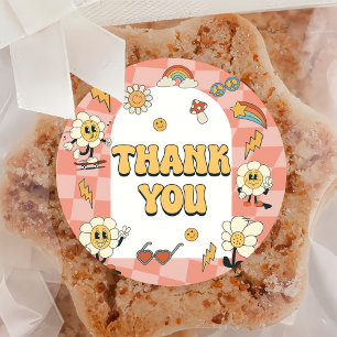 Daisy & Retro Van Pink Groovy One 1st Birthday Classic Round Sticker