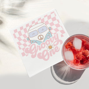 Daisy & Retro Van Pink Groovy One 1st Birthday Napkin