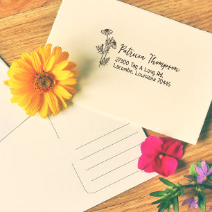 Daisy Return Address, Simple Botanical  Rubber Stamp