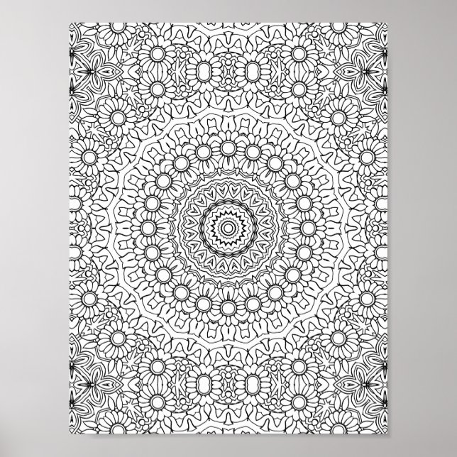 Daisy Ring Mandala Colouring Page Detailed Artwork Poster (Front)