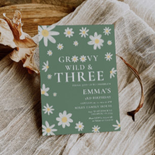 Daisy Sage Green Kids Birthday Invitation