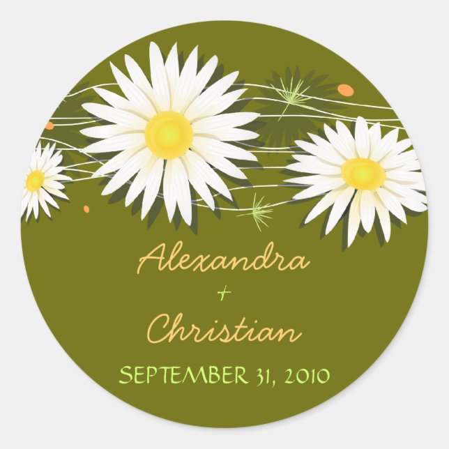 Daisy Save The Date Wedding Announcement 3 Classic Round Sticker (Front)