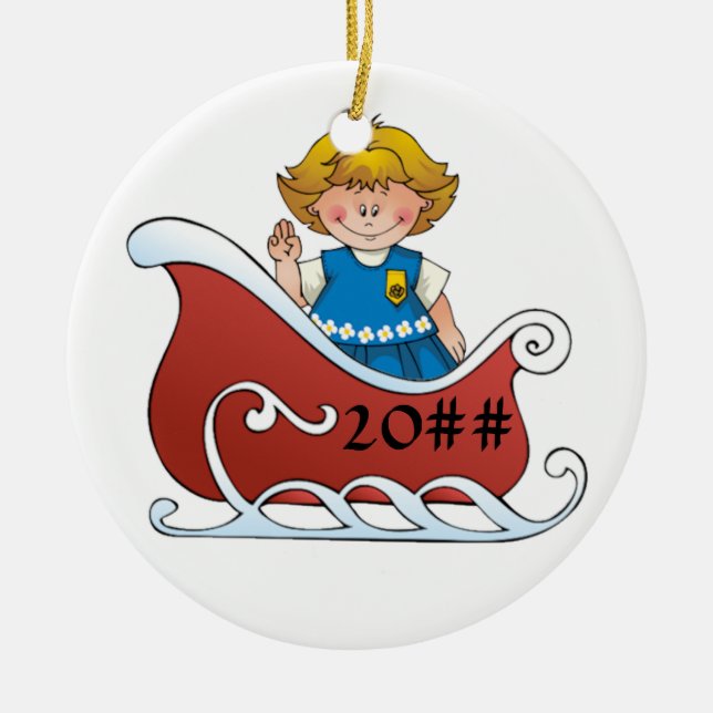 Daisy Scout Sled Blonde Ceramic Ornament (Front)