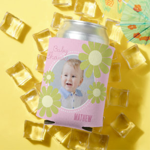 Daisy Simple Baby Shower Pink Photo Can Cooler