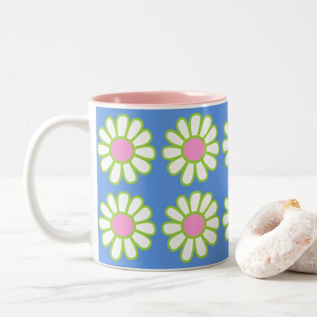Daisy Simple Blue Two-Tone Coffee Mug (With Donut)