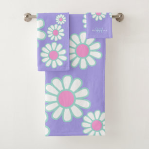 Daisy Simple Monogram Purple Bath Towel Set