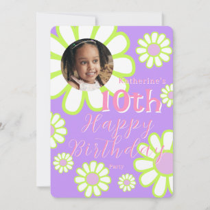 Daisy Simple Photo Purple Birthday Invitation