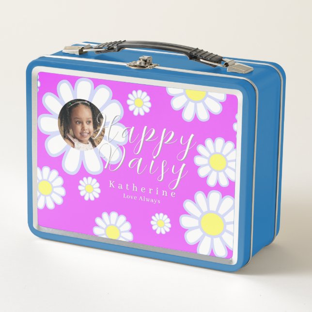 Daisy Simple Photo Violet Metal Lunch Box (Front)