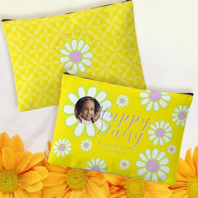 Daisy Simple Photo Yellow Accessory Pouch (Daisy Happy Photo Yellow Accessory Pouch. An ideal gift for back to school.)