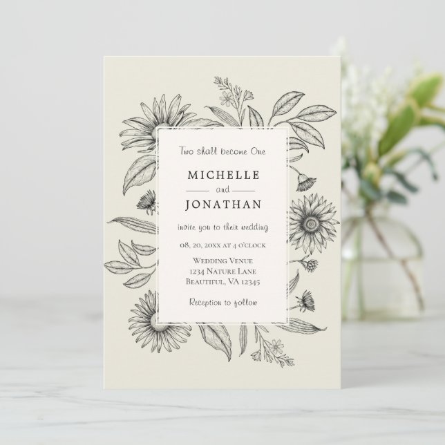 Daisy Simple Vintage Floral Christian Wedding Invitation (Standing Front)