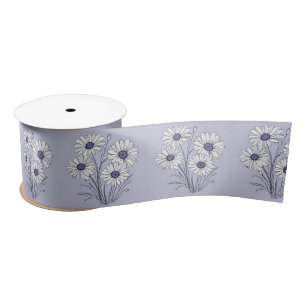 Daisy Sketch On Lavender Satin Ribbon