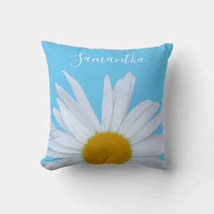 Daisy Sky Blue Elegant White Script Cushion