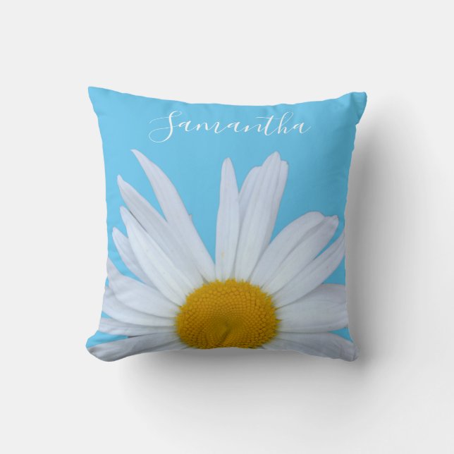 Daisy Sky Blue Elegant White Script Cushion (Front)
