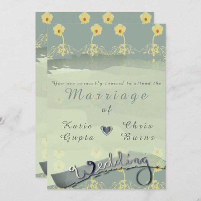 Daisy Slate Wedding Invitation (Front/Back)