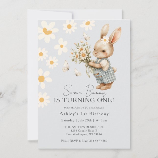 Daisy Some Bunny is Turning One Easter Invitation (Front)