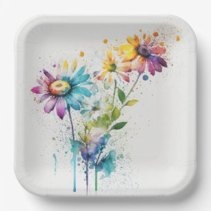 Daisy Spatter, vivid colours, Paper Plate