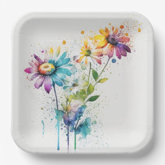 Daisy Spatter, vivid colours,  Paper Plate (Front)