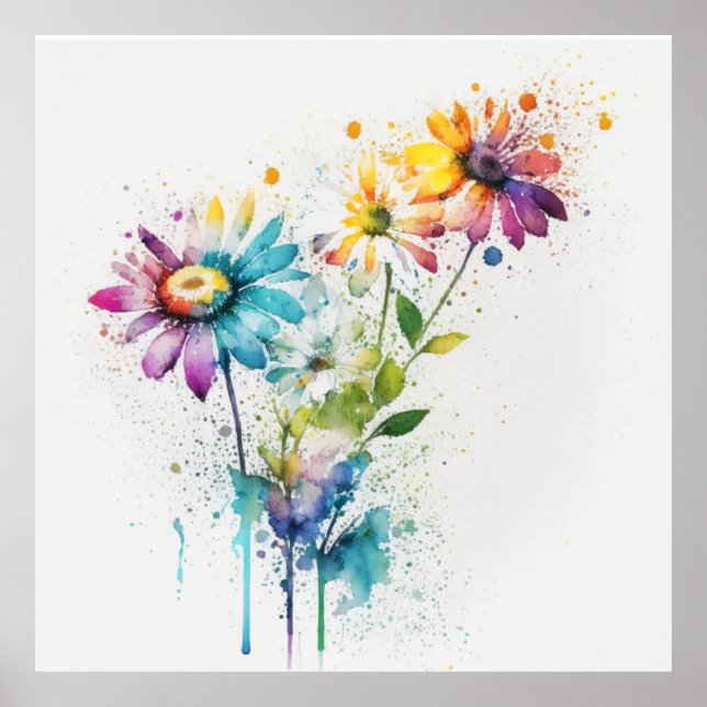 Daisy Spatter, vivid colours, wall art (Front)