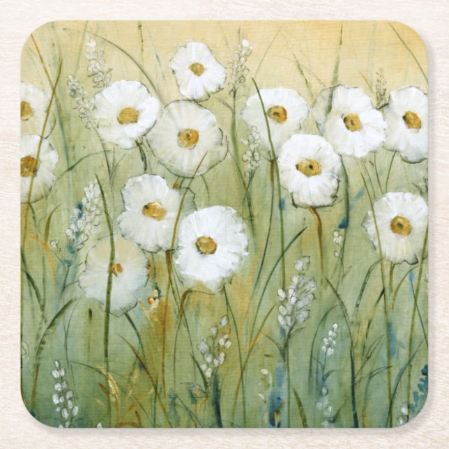 Daisy Spring I Square Paper Coaster (Front)