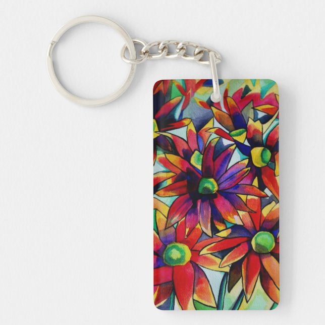 Daisy straw multicoloured wildflower key ring (Front)