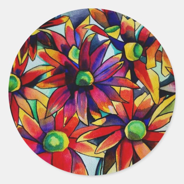 Daisy Straw multicoloured wildflowers art Classic Round Sticker (Front)