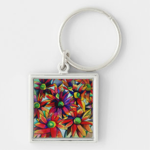 Daisy Straw multicoloured wildflowers art Key Ring