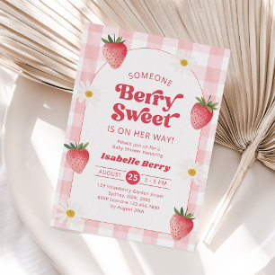 Daisy Strawberry Berry Sweet Baby Girl Shower Invitation