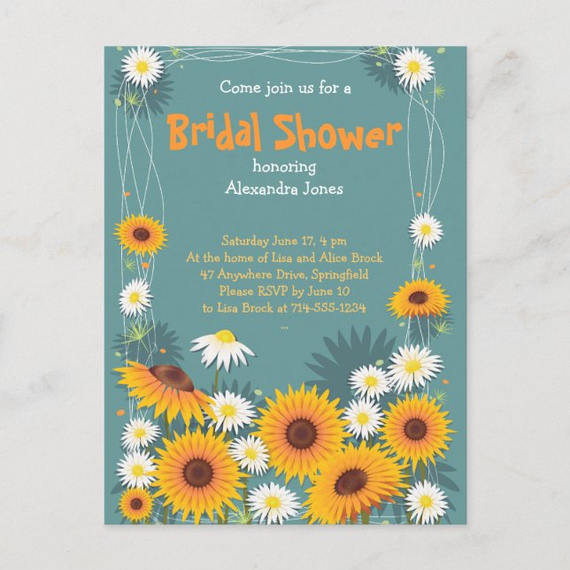 Daisy Sunflower Bridal Shower Party Invitation Postcard (Front)