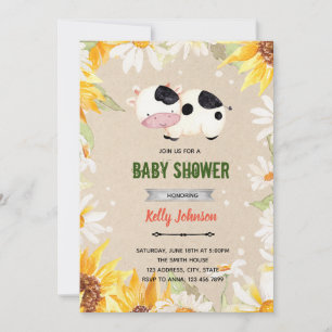 Daisy sunflower cow shower birthday invitation