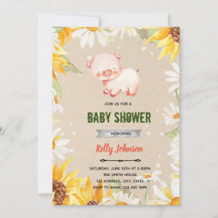 Daisy sunflower pig shower birthday invitation