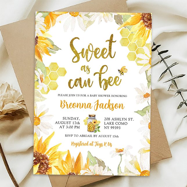 Daisy Sunflower Sweet as can Bee Baby Shower Invitation (Creator Uploaded)