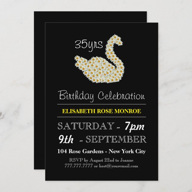 Daisy Swan Birthday Celebration Invitation (Front/Back)