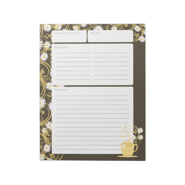 Daisy Tea Party Yellow Floral Recipe Pages Notepad (Rotated)