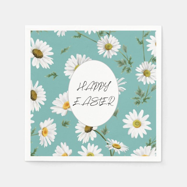 Daisy Teal Floral Colourful Pattern Easter Napkin (Front)