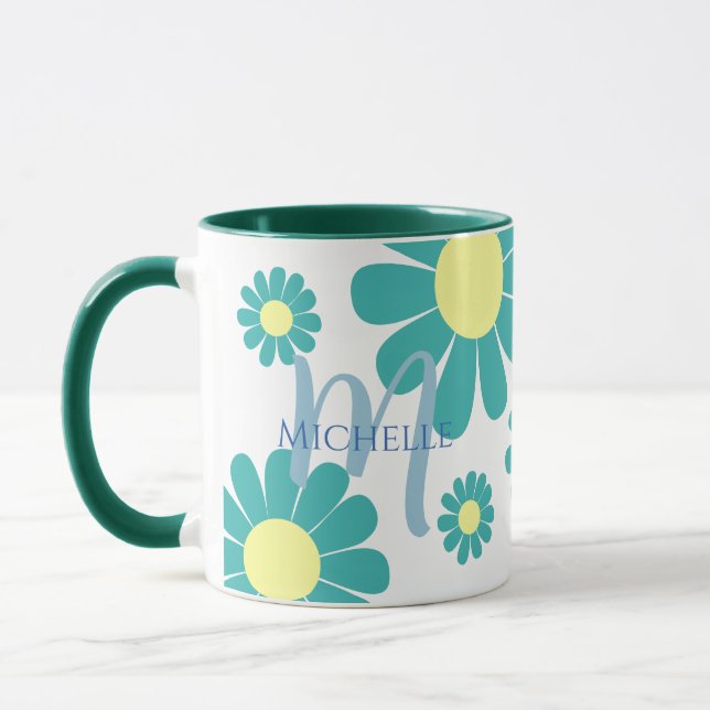 Daisy Teal Monogram Mug (Left)