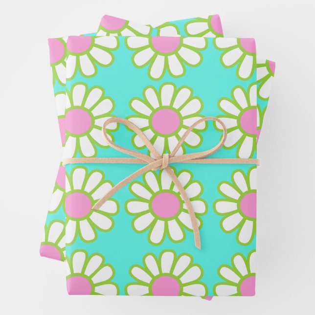 Daisy Teal Wrapping Paper Sheet (In situ)
