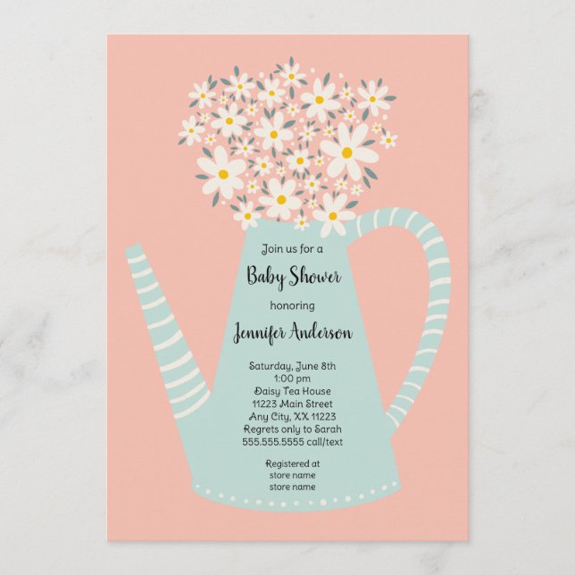 Daisy Teapot Baby Shower Invitation (Front)