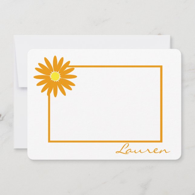 Daisy Thank You Orange Flat Note Card (Front)