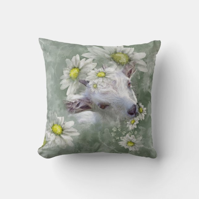 Daisy the Baby Goat Watercolor Portrait 2 Cushion (Front)