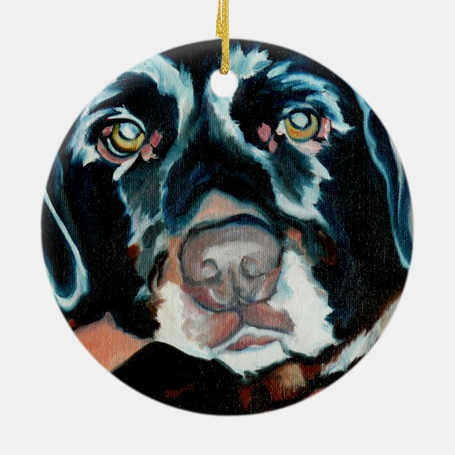 Daisy the Black Lab Dog Portrait Ornament (Back)