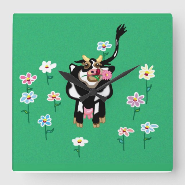 Daisy the cow square wall clock (Front)
