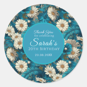 Daisy Theme 70Th Birthday Custom Blue Classic Round Sticker
