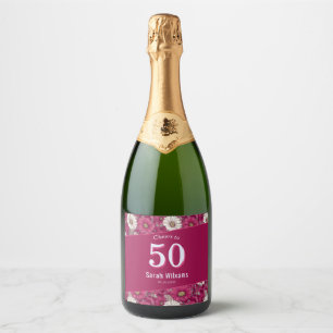 Daisy Theme Adult Suprise Birthday For Wife Pink Sparkling Wine Label