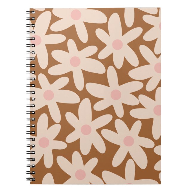 Daisy Time Cute Floral Pattern Brown and Blush Notebook (Front)