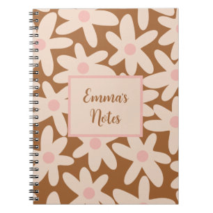 Daisy Time Cute Floral Pattern Brown and Blush Notebook