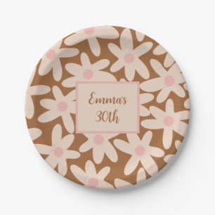 Daisy Time Cute Floral Pattern Brown and Blush Paper Plate