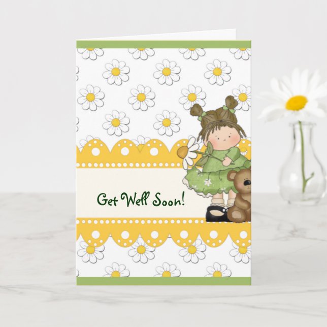 Daisy Toddler and Teddy Get Well Card (Small Plant)